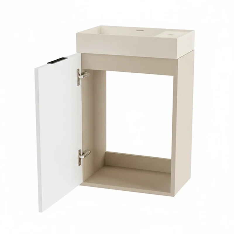 Badmöbel-Set: 40 cm Schrank mit Waschbecken und LED-Spiegel HZJ 050 Willy - Kaschmir