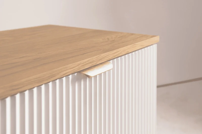 Badmöbel-Set: 140 cm Schrank mit Regal und 2 Waschbecken Willy - Weiß, Walnussplatte