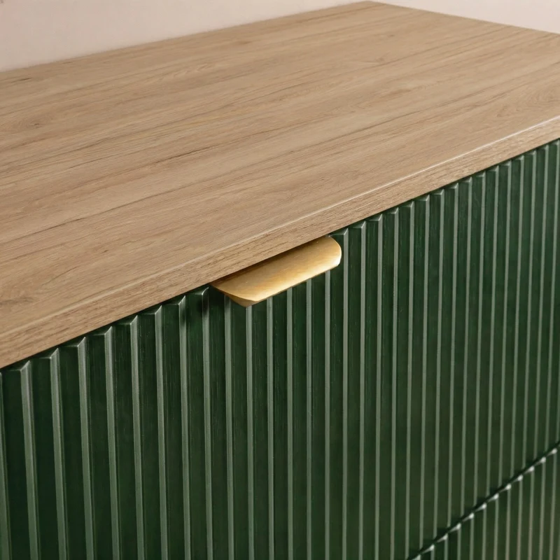 Badmöbel-Set: 140 cm Schrank mit Regal und 2 Waschbecken Willy - Salbei, Walnussplatte