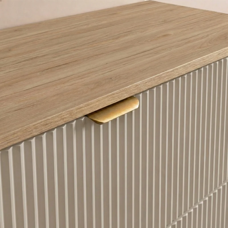 Badmöbel-Set: 140 cm Schrank mit Regal und 2 Waschbecken Willy - Kaschmir, Walnussplatte