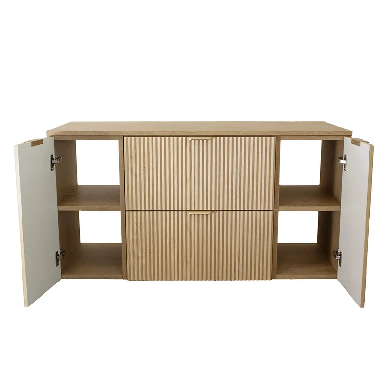 Badmöbel-Set: 120 cm Schrank mit 2 Türen, 2 Schubladen und Bad Hochschrank Willy - Eiche Cremona