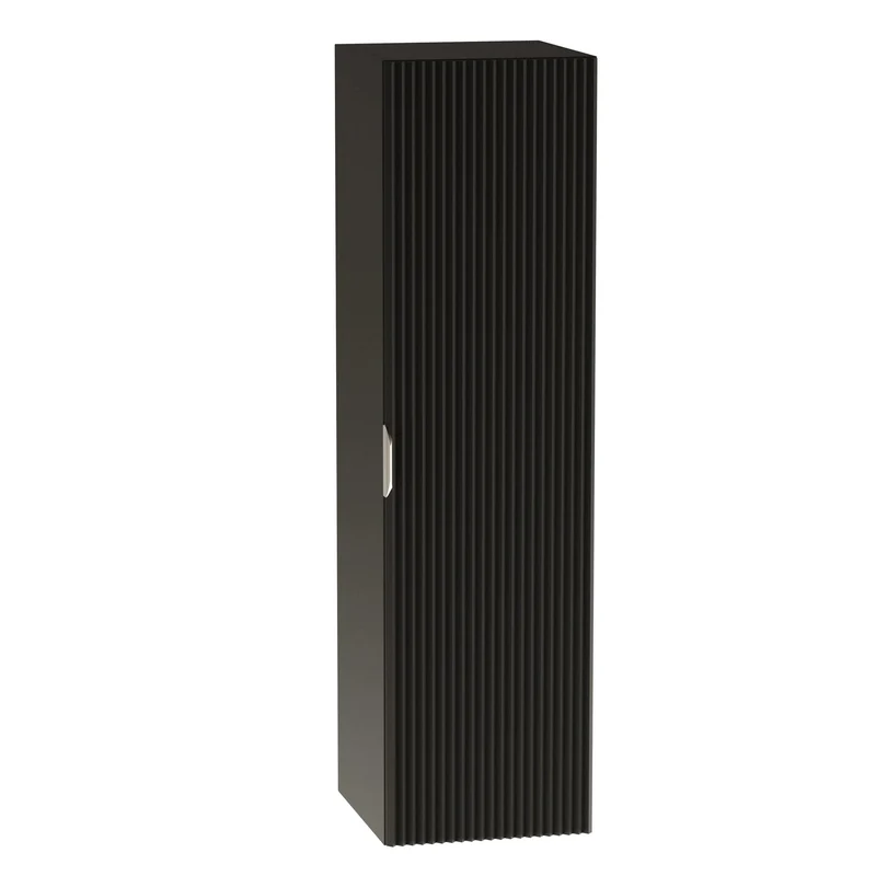 Badmöbel-Set: 120 cm Schrank mit 2 Türen, 2 Schubladen und Bad Hochschrank Willy - Schwarz, Walnussplatte