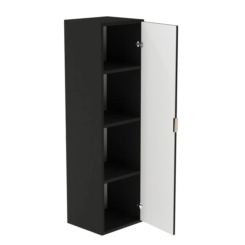 Badmöbel-Set: 120 cm Schrank mit 2 Türen, 2 Schubladen und Bad Hochschrank Willy - Schwarz, Walnussplatte