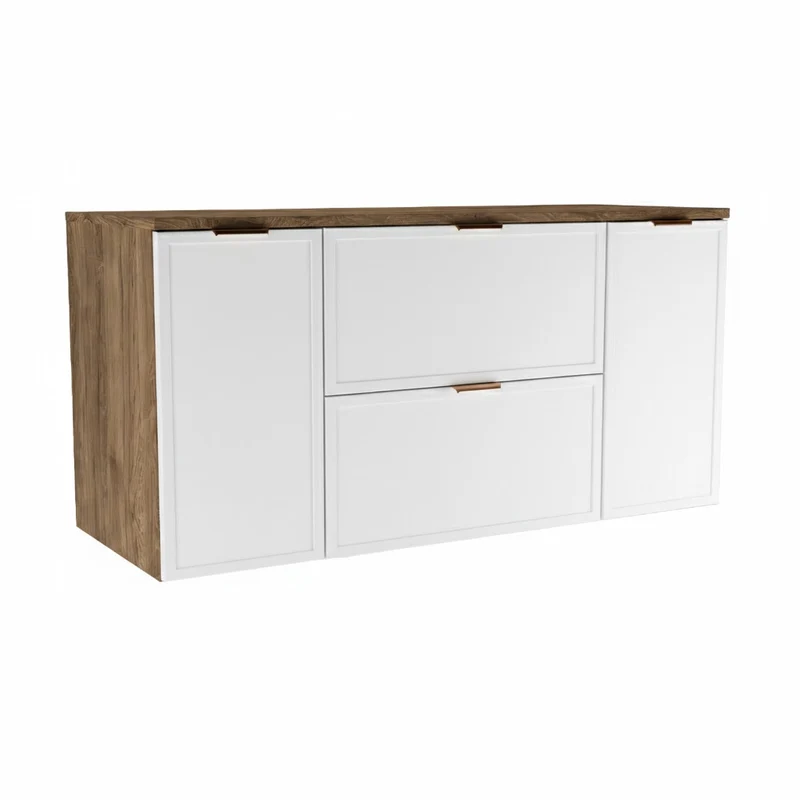 Waschtischunterschrank 120 cm mit 2 Türen und 2 Schubladen Roma - Weiß/Walnuss Dunkel
