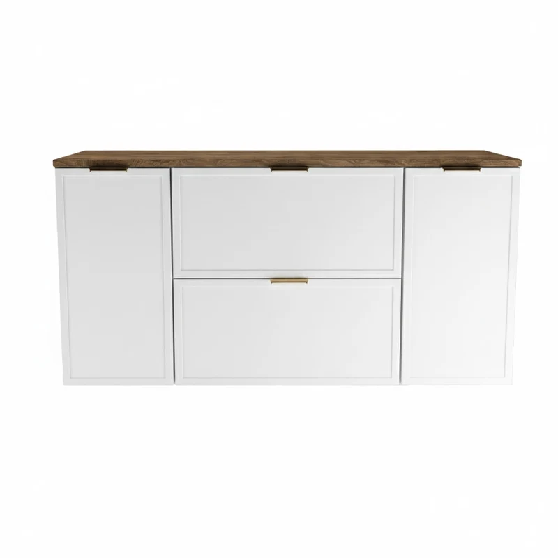 Waschtischunterschrank 120 cm mit 2 Türen und 2 Schubladen Roma - Weiß/Walnuss Dunkel