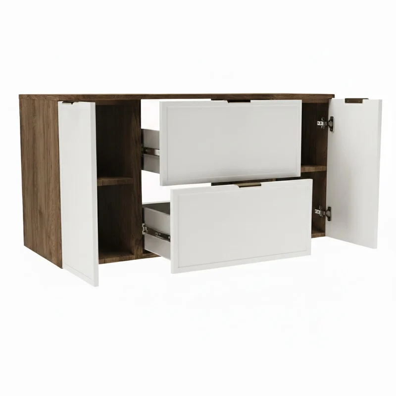 Waschtischunterschrank 120 cm mit 2 Türen und 2 Schubladen Roma - Weiß/Walnuss Dunkel