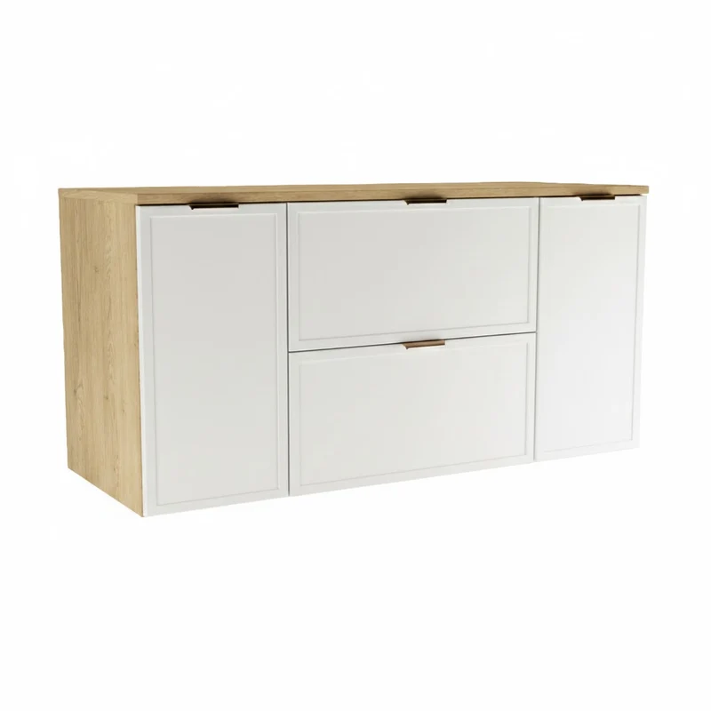 Waschtischunterschrank 120 cm mit 2 Türen und 2 Schubladen Roma - Weiß/Eiche Cremona