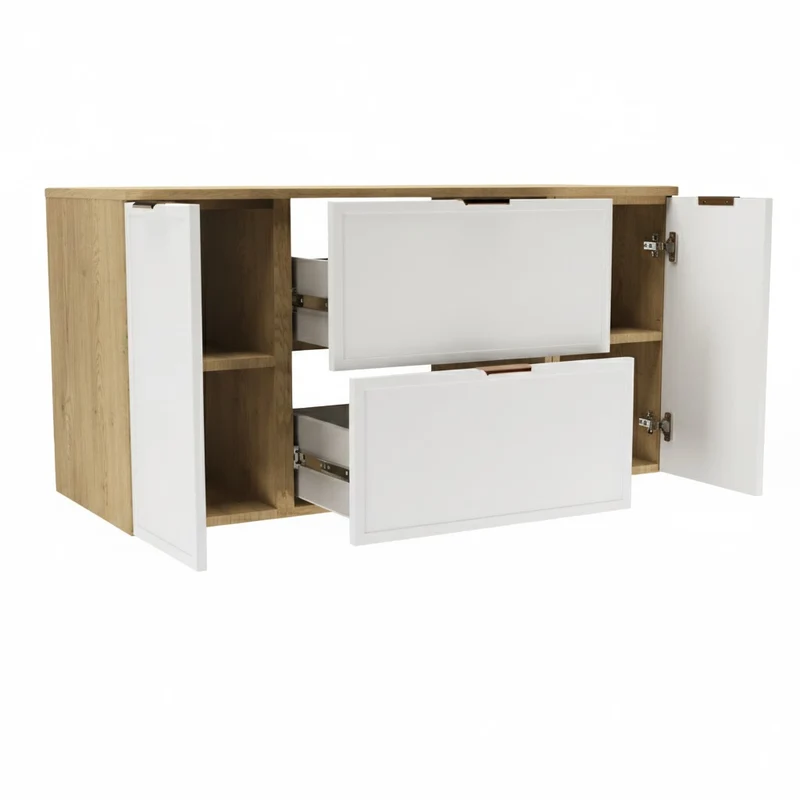Waschtischunterschrank 120 cm mit 2 Türen und 2 Schubladen Roma - Weiß/Eiche Cremona