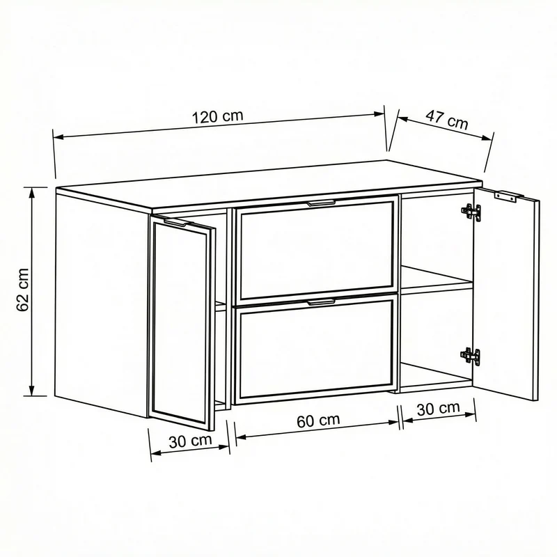 Waschtischunterschrank 120 cm mit 2 Türen und 2 Schubladen Roma - Weiß/Eiche Cremona