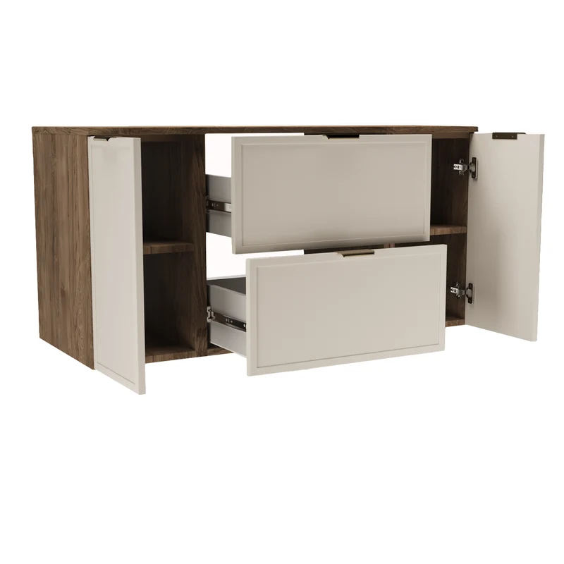 Waschtischunterschrank 120 cm mit 2 Türen und 2 Schubladen Roma - Kaschmir/Walnuss Dunkel