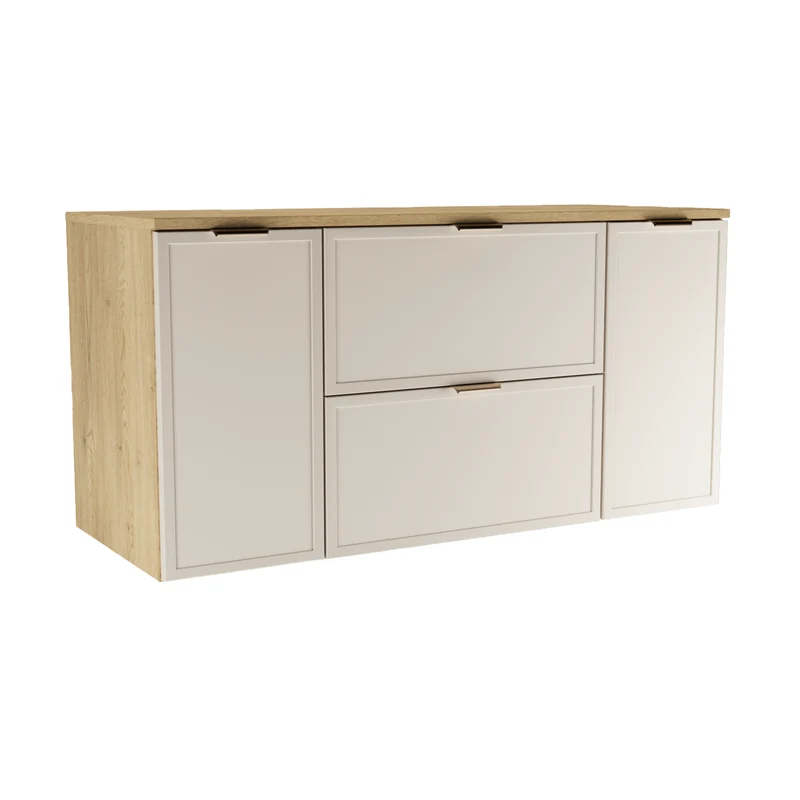 Waschtischunterschrank 120 cm mit 2 Türen und 2 Schubladen Roma - Kaschmir/Eiche Cremona