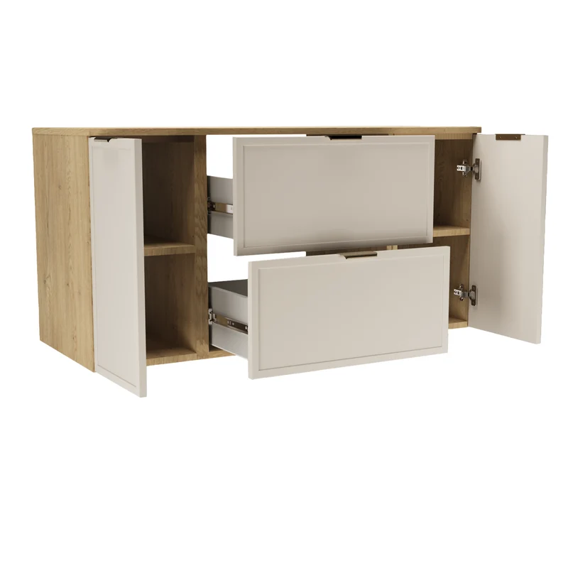 Waschtischunterschrank 120 cm mit 2 Türen und 2 Schubladen Roma - Kaschmir/Eiche Cremona