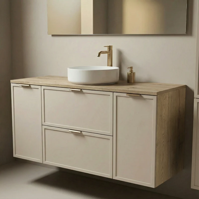 Waschtischunterschrank 120 cm mit 2 Türen und 2 Schubladen Roma - Kaschmir/Eiche Cremona