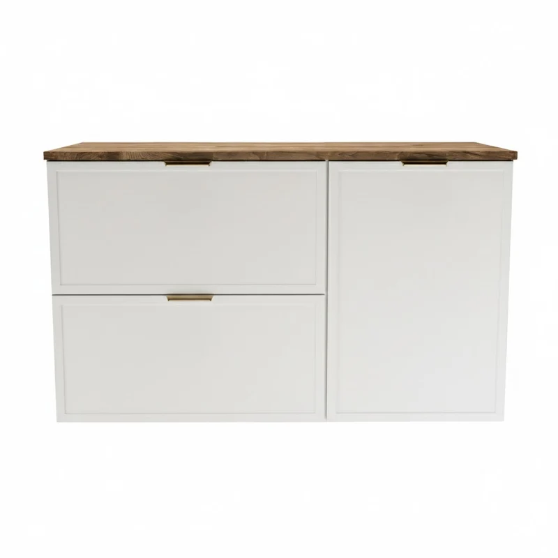 Waschtischunterschrank 100 cm mit Wäschekorb Roma - Weiß/Walnuss Dunkel