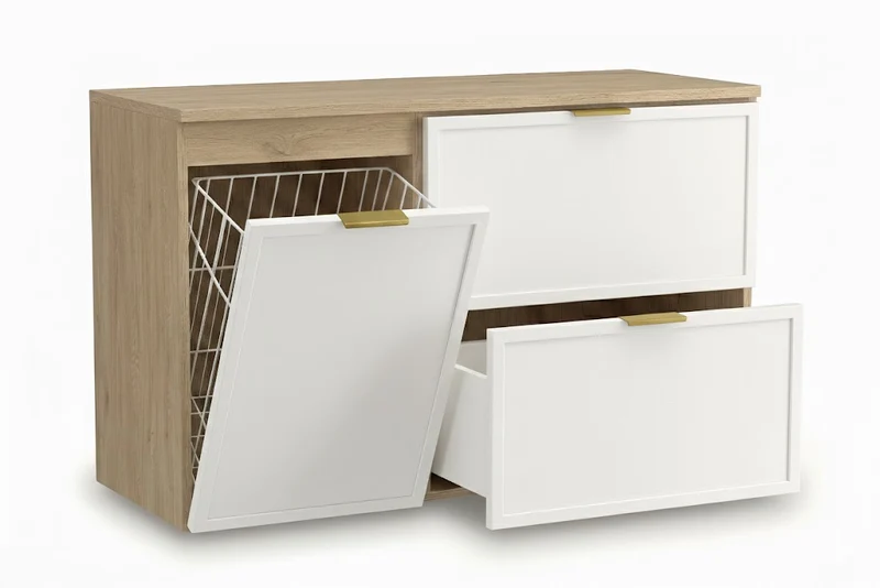 Waschtischunterschrank 100 cm mit Wäschekorb Roma - Weiß/Eiche Cremona