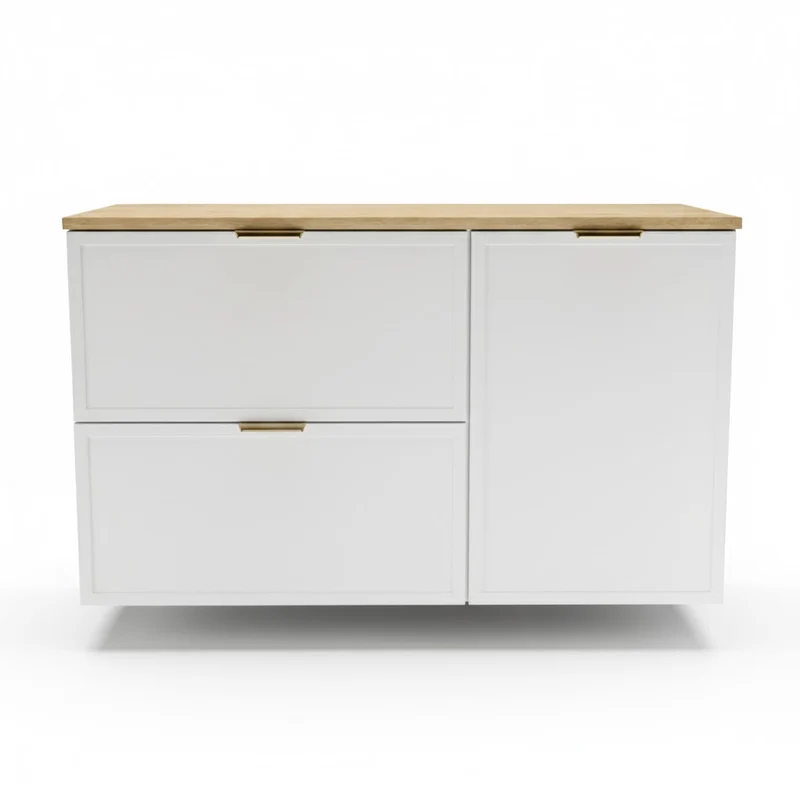 Waschtischunterschrank 100 cm mit Wäschekorb Roma - Weiß/Eiche Cremona