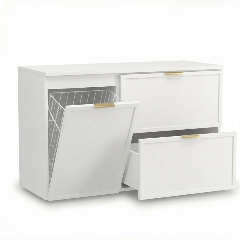 Waschtischunterschrank 100 cm mit Wäschekorb Roma - Weiß