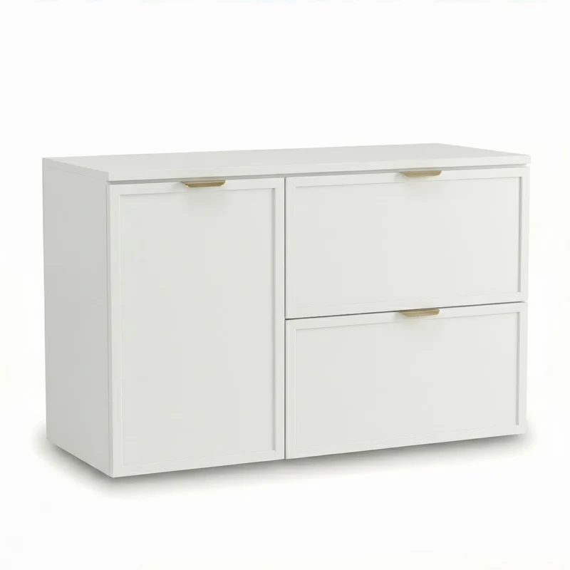 Waschtischunterschrank 100 cm mit Wäschekorb Roma - Weiß