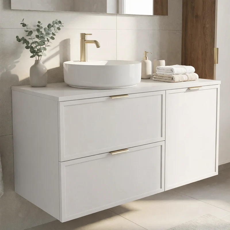 Waschtischunterschrank 100 cm mit Wäschekorb Roma - Weiß