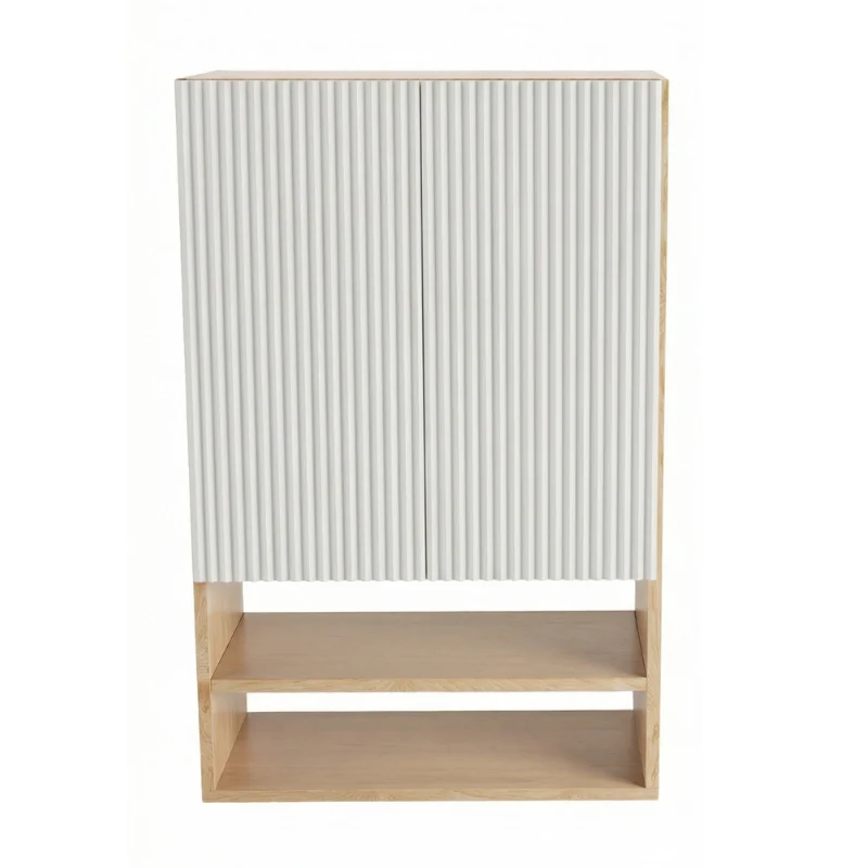 Badezimmer Hängeschrank 60 cm mit geriffelte Front Willy für Geberit - Weiß/Walnuss