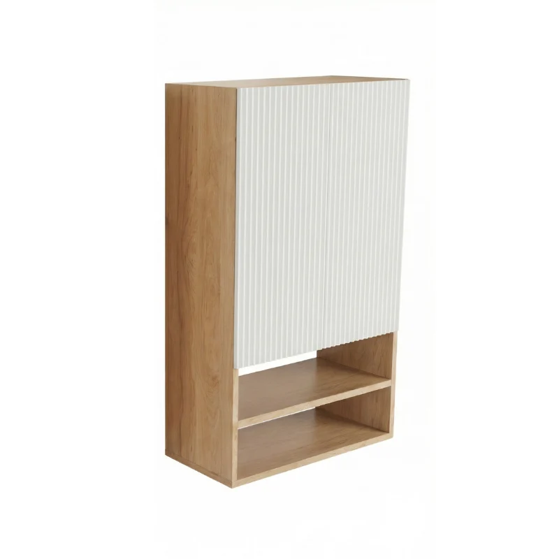 Badezimmer Hängeschrank 60 cm mit geriffelte Front Willy für Geberit - Weiß/Walnuss