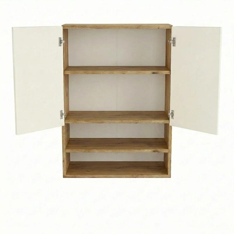 Badezimmer Hängeschrank 60 cm mit geriffelte Front Willy für Geberit - Weiß/Walnuss