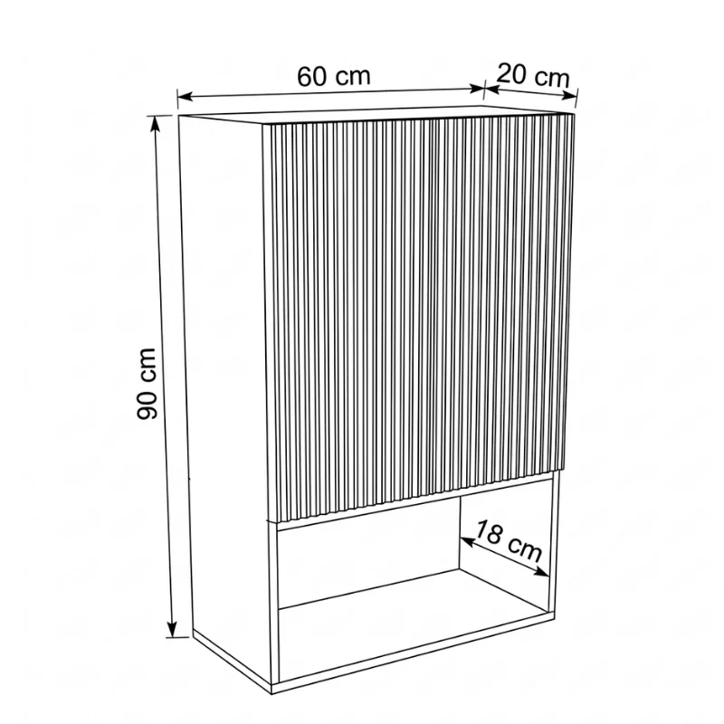 Badezimmer Hängeschrank 60 cm mit geriffelte Front Willy für Geberit - Weiß/Walnuss