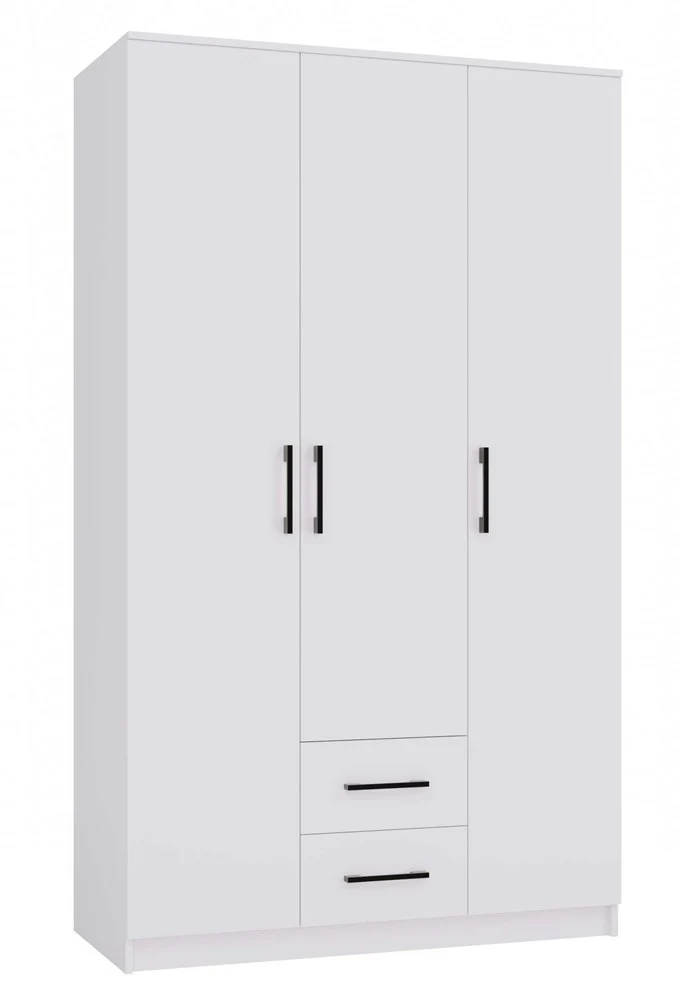 ROMANA SCHRANK 120 WEISS 3 TÜREN 2 SCHUBLADEN 120 CM MIT REGALBÖDEN FÜR DAS SCHLAFZIMMER