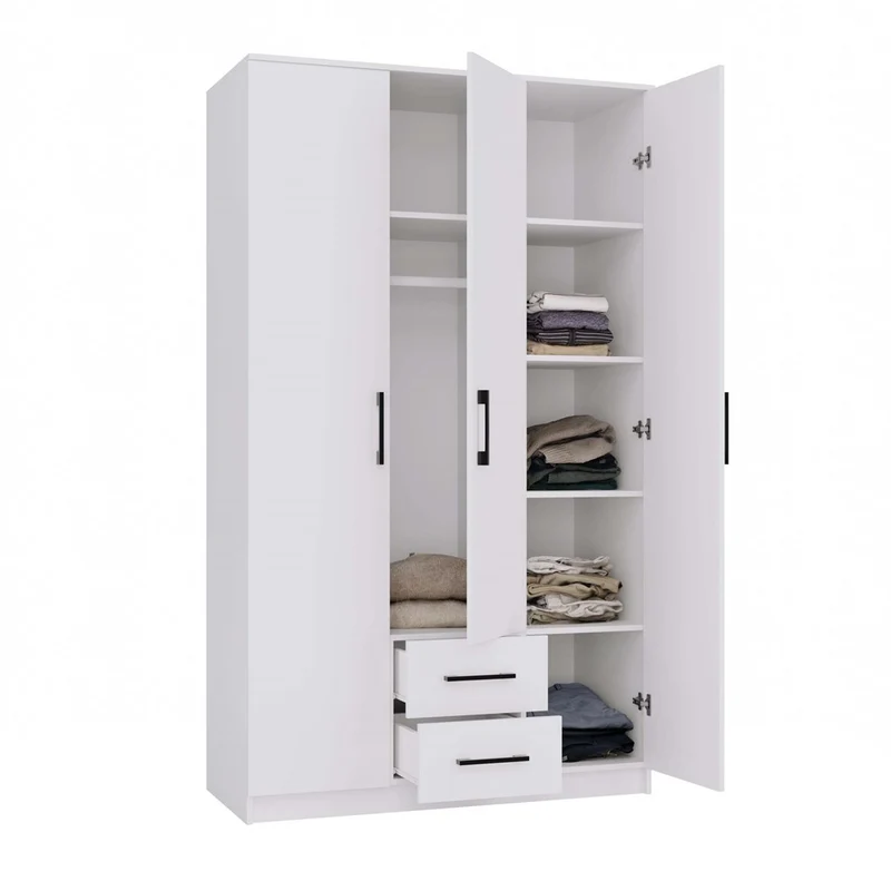 ROMANA SCHRANK 120 WEISS 3 TÜREN 2 SCHUBLADEN 120 CM MIT REGALBÖDEN FÜR DAS SCHLAFZIMMER