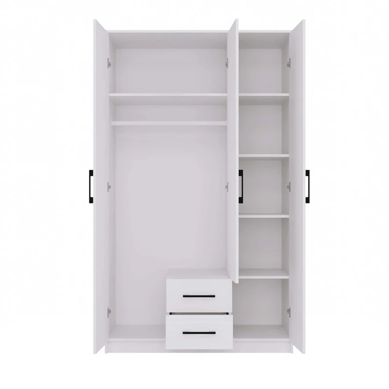 ROMANA SCHRANK 120 WEISS 3 TÜREN 2 SCHUBLADEN 120 CM MIT REGALBÖDEN FÜR DAS SCHLAFZIMMER