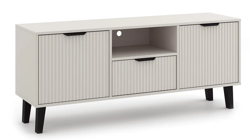 TV-SCHRANK SCANDI 2D1S SLIM KASZMIR BEIGE GERIFFELTE FRONTEN TV-TISCH 140 CM