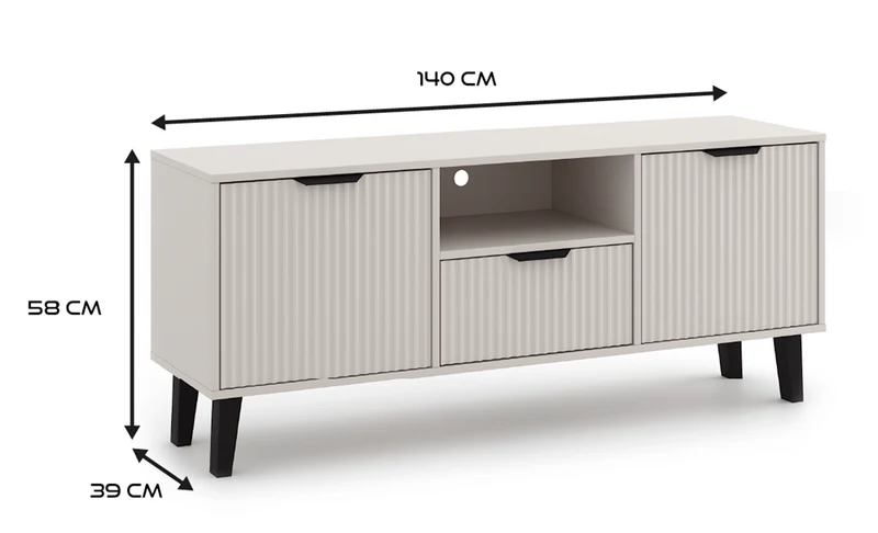TV-SCHRANK SCANDI 2D1S SLIM KASZMIR BEIGE GERIFFELTE FRONTEN TV-TISCH 140 CM