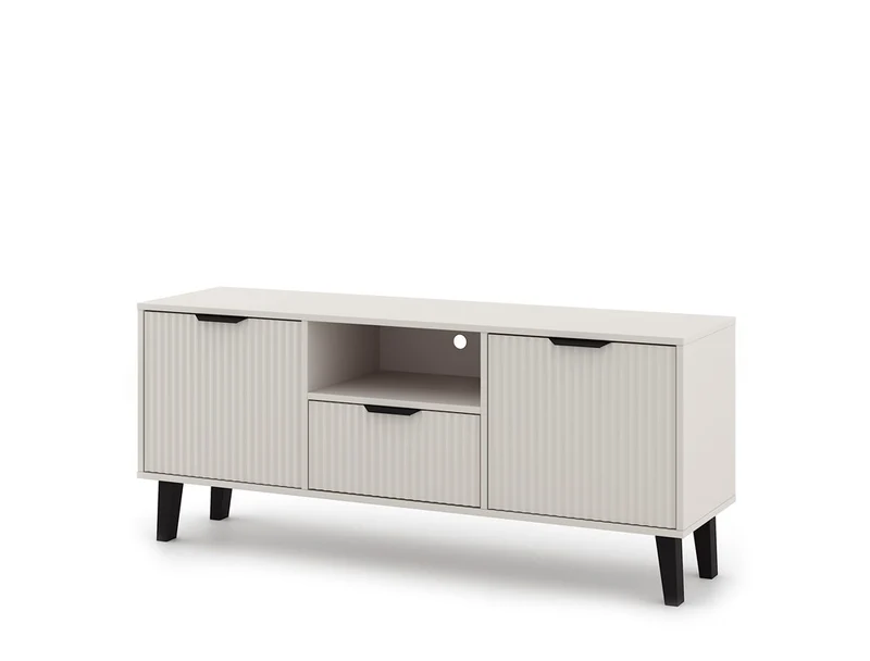 TV-SCHRANK SCANDI 2D1S SLIM KASZMIR BEIGE GERIFFELTE FRONTEN TV-TISCH 140 CM