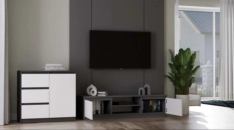 TV-SCHRANK 120 CM ANTHRAZIT-WEISS MALWA TV-TISCH FÜR DAS WOHNZIMMER