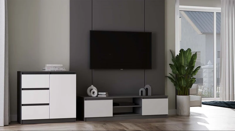 TV-SCHRANK 120 CM ANTHRAZIT-WEISS MALWA TV-TISCH FÜR DAS WOHNZIMMER