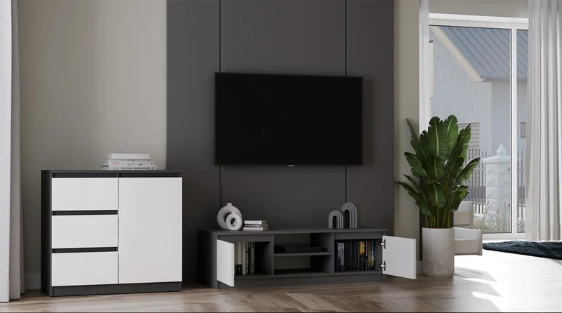 TV-SCHRANK 120 CM ANTHRAZIT-WEISS MALWA TV-TISCH FÜR DAS WOHNZIMMER