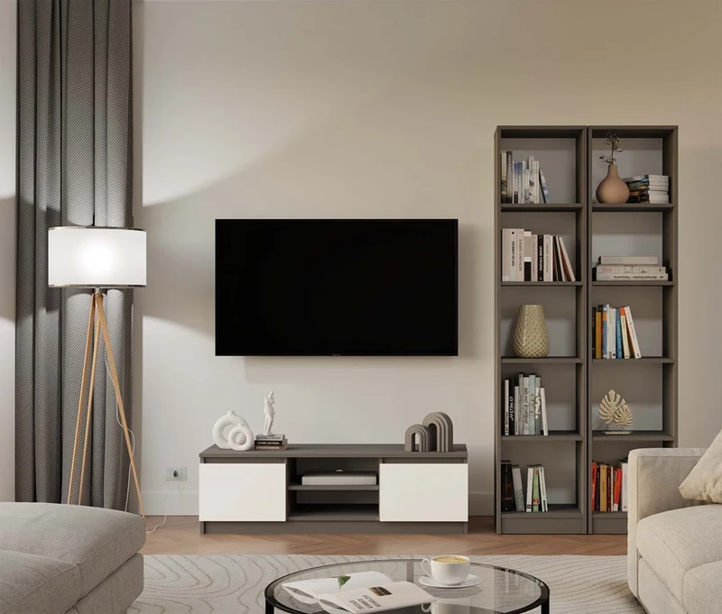TV-SCHRANK 120 CM ANTHRAZIT-WEISS MALWA TV-TISCH FÜR DAS WOHNZIMMER