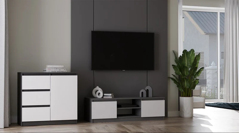 TV-SCHRANK 120 CM ANTHRAZIT-WEISS MALWA TV-TISCH FÜR DAS WOHNZIMMER