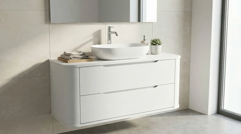 Waschtischunterschrank 120 cm mit 2 Schubladen, abgerundet Luma - Weiß