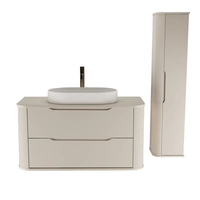 Waschtischunterschrank 100 cm mit 2 Schubladen, abgerundet Luma - Kaschmir