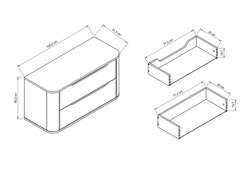 Waschtischunterschrank 100 cm mit 2 Schubladen, abgerundet Luma - Kaschmir