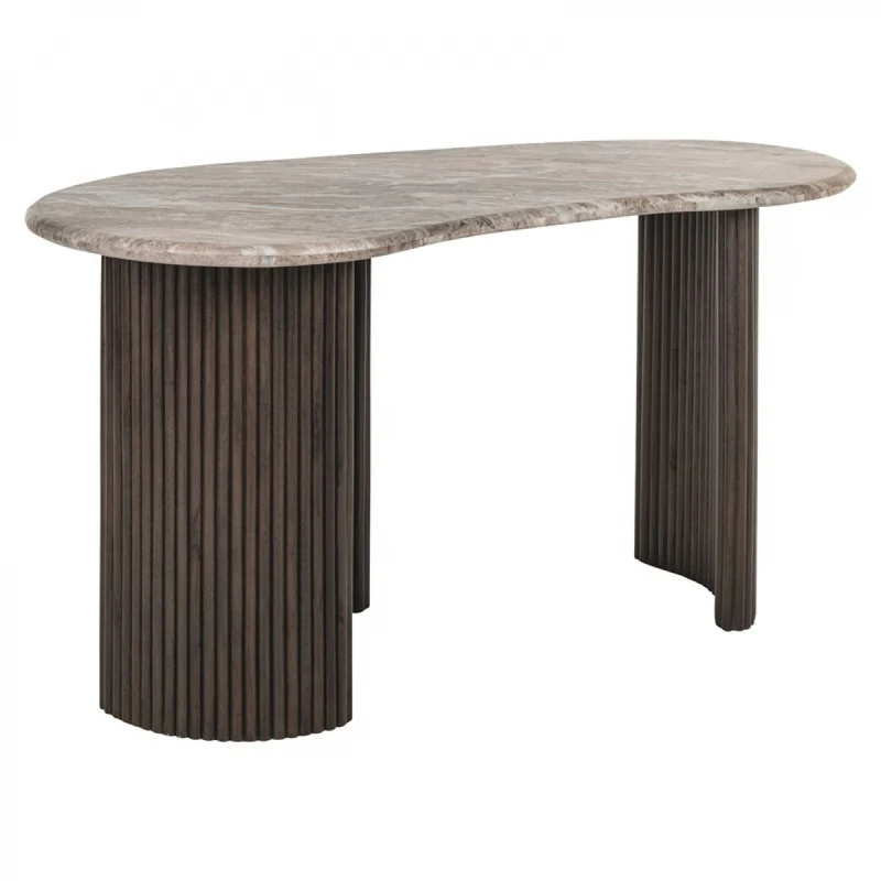 Schreibtisch halbrund Marmor, Schreibtisch braun Marmor-Tischplatte, Länge 150 cm