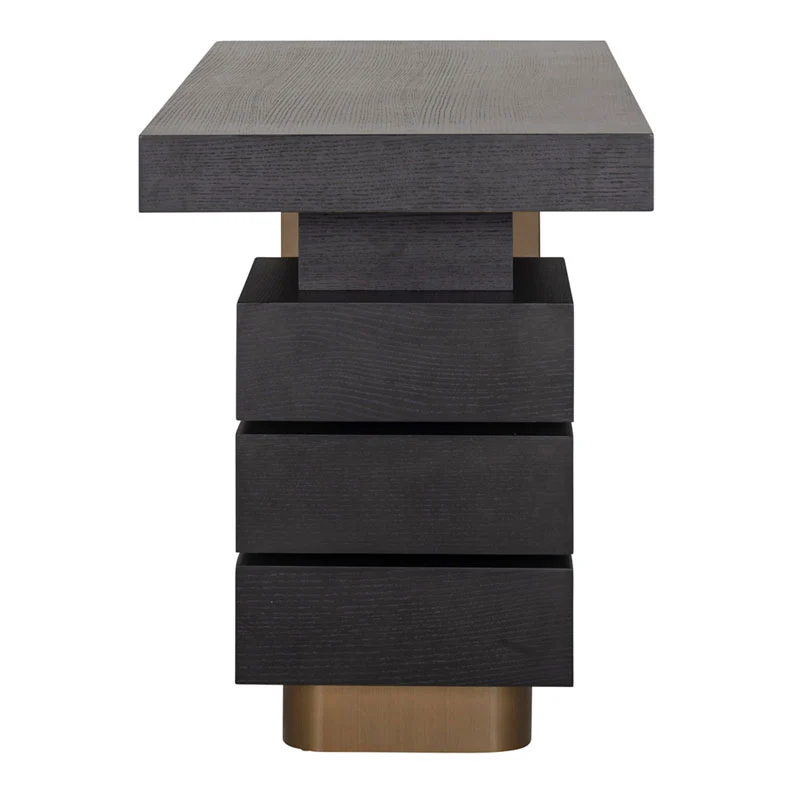 Schreibtisch schwarz, Schreibtisch mit Schubladen, Länge 140 cm