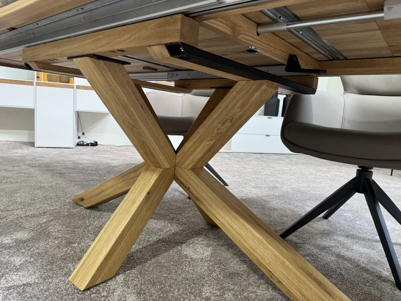 Esstisch ausziehbar Eiche massiv, Tisch ausziehbar Eiche,, ausziehbarer Tisch Eiche, Länge 180-260 cm (Tischgestell Eiche massiv)