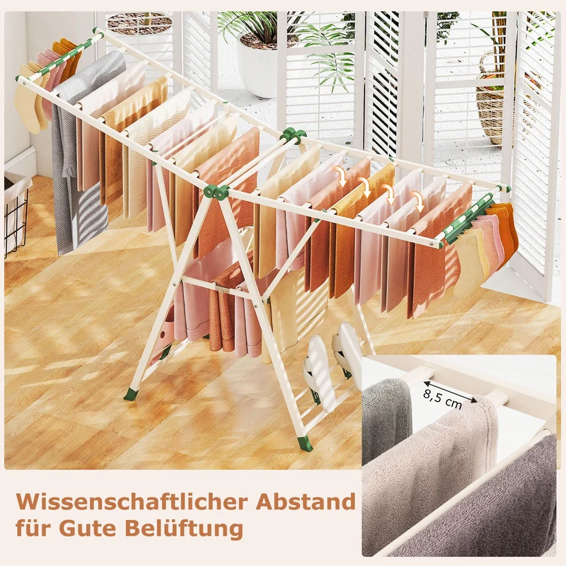 Costway - Wäscheständer Platzsparend, Wäscheständer Klappbar, Höhenverstellbare Flügeln, Wäscheständer Groß, Länge 184cm, Beige
