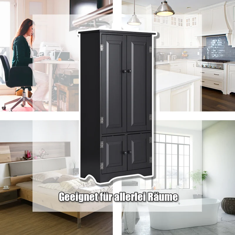 Costway - Schrank, Midischrank, Beistellschrank, Highboard Hochschrank, Holz, Schwarz, 59 x 32 x 123 cm