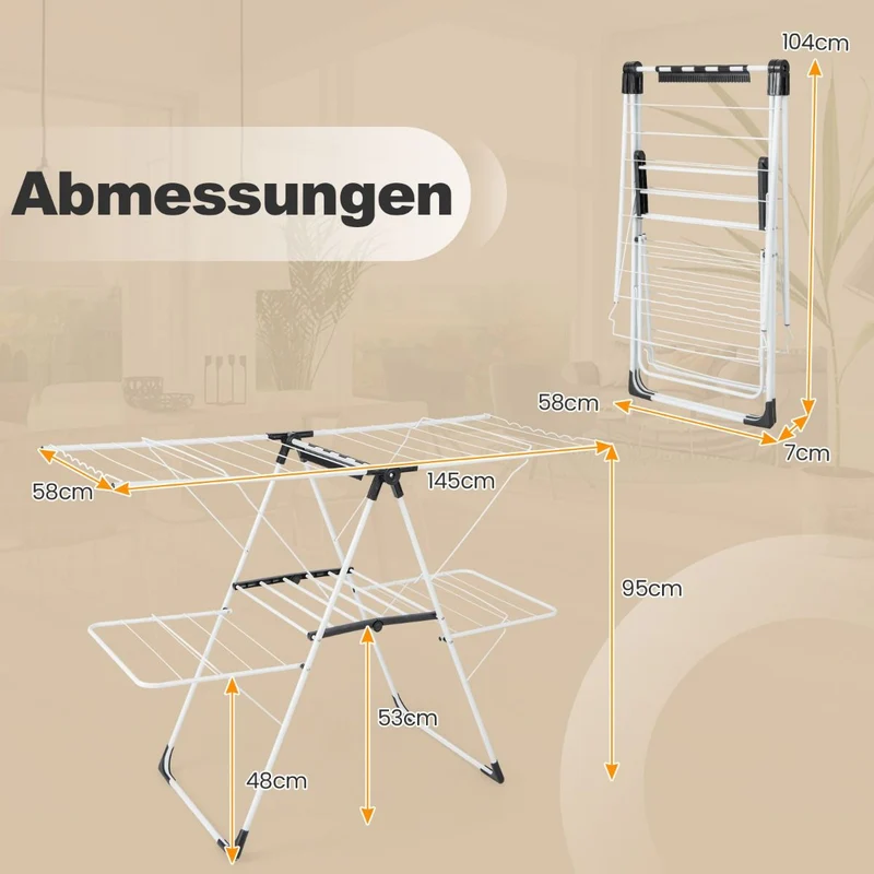 Costway - Wäscheständer Klappbar, mit 2-stufigem Trockenbere, Wäscheständer Platzsparend, Höhenverstellbare Flügel, Weiß