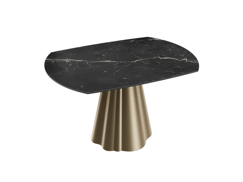 Esstisch rund Keramik anthrazit, Tisch rund Keramik ausziehbar, Esstisch Gold Marmoroptik Durchmesser 135 cm