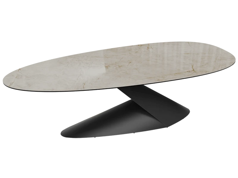 Keramik beige, ovaler Esstisch Keramik-Tischplatte, Tisch beige Marmoroptik Keramik, Länge 270 cm
