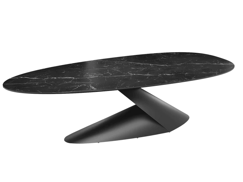 Keramik anthrazit, ovaler Esstisch Keramik-Tischplatte, Tisch anthrazit Marmoroptik Keramik, Länge 270 cm